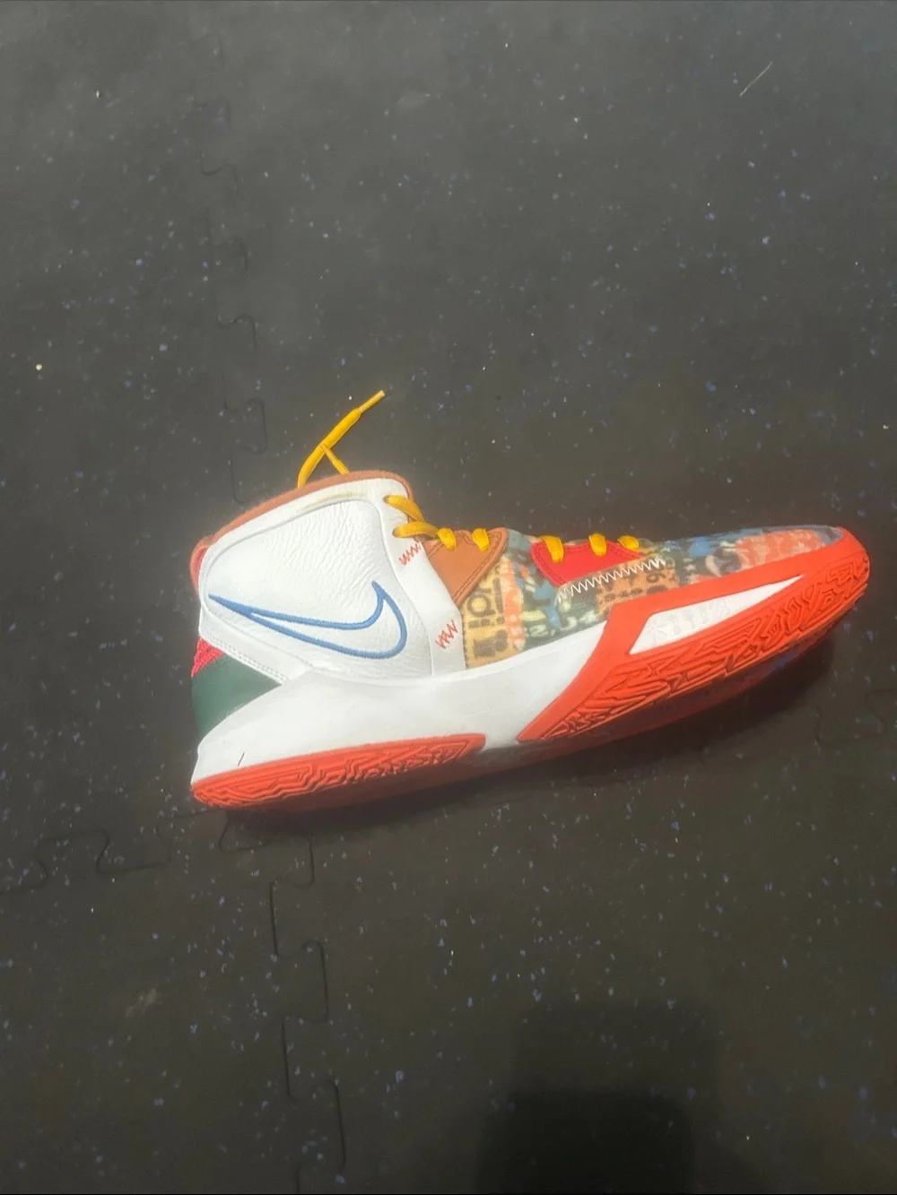 Nike Kyries Multicolor Graphic Athletic Sneakers with Yellow Laces